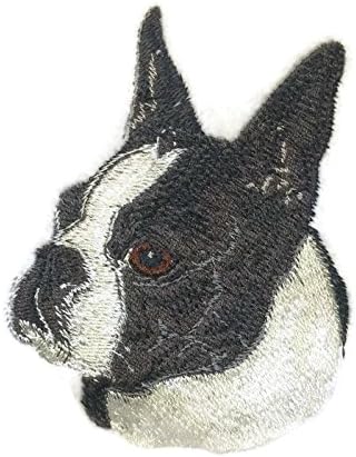 דיוקנאות פנים המותאמים אישית של כלבים בהתאמה אישית בוסטון טרייר] מותאם אישית וייחודי] ברזל רקום על תיקון/תפירה [3.5 *4] [תוצרת ארהב]